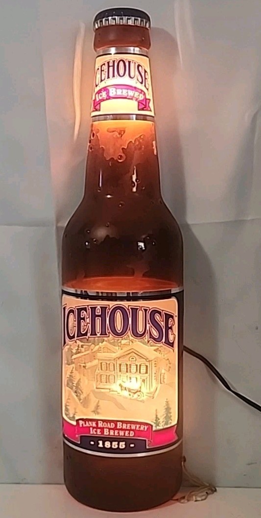 N.O.S. Vintage Miller Icehouse Plank Road Brewery Beer Bottle Light Up 3-D Sign