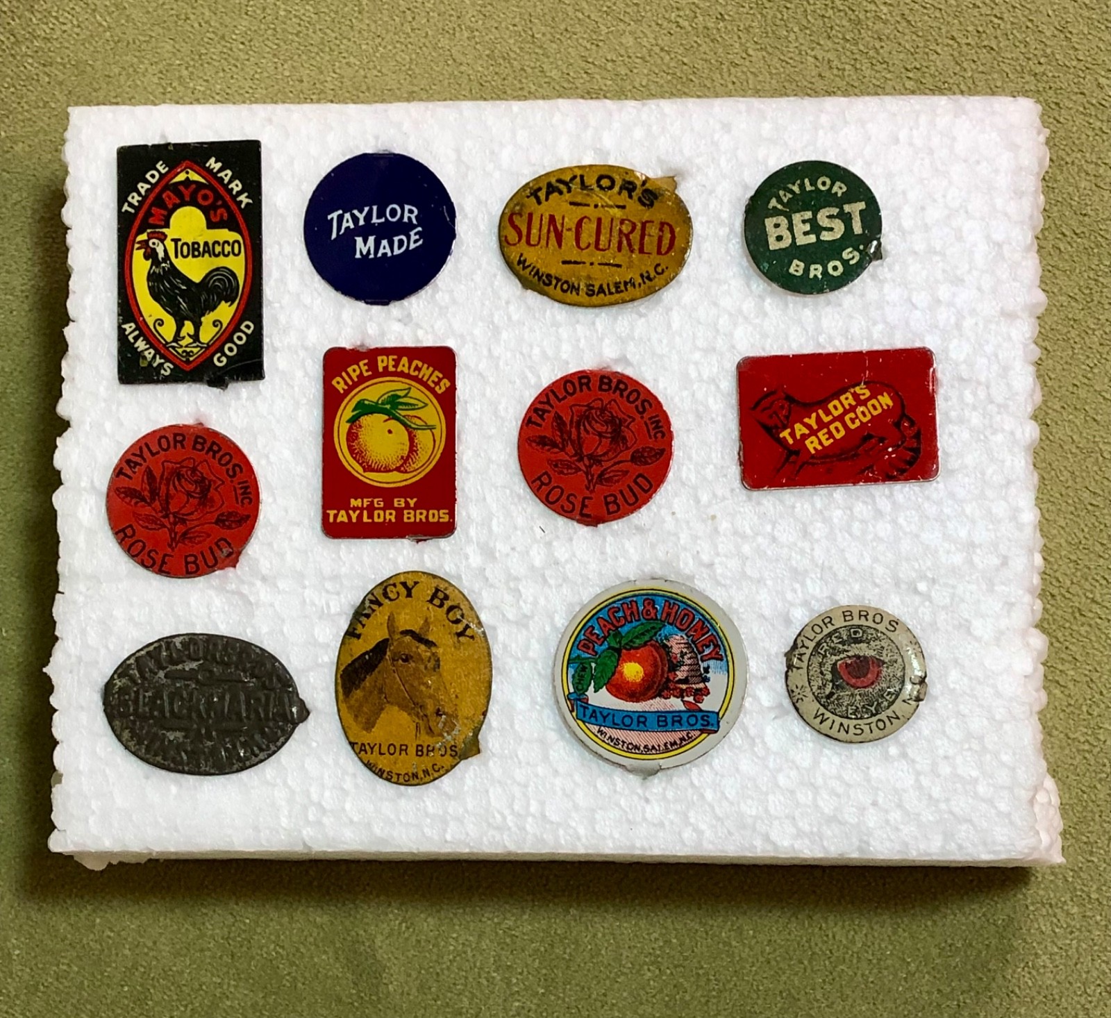 Tobacco Tag Lot Tin Litho Plugs Penn\'s Taylor\'s Red Corn Taylor Bros Rose Bud