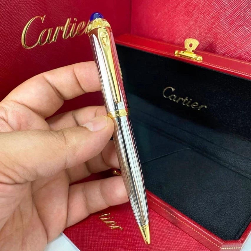 2026 Cartier Silver Gold Trim Ballpoint Pen – Luxury Writing Pen with Full Boxed