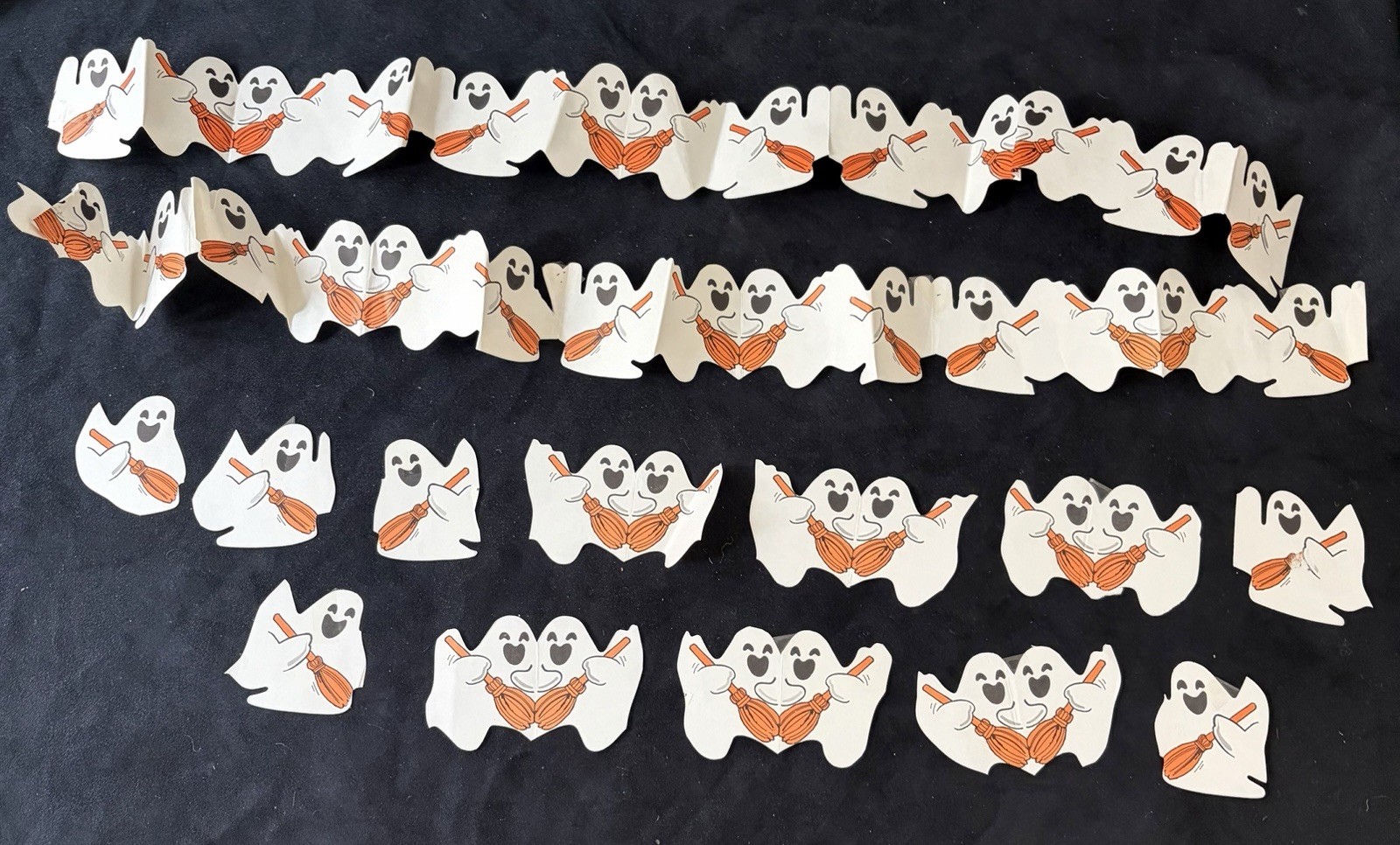 Vintage Halloween Paper Ghost & Broom Garland