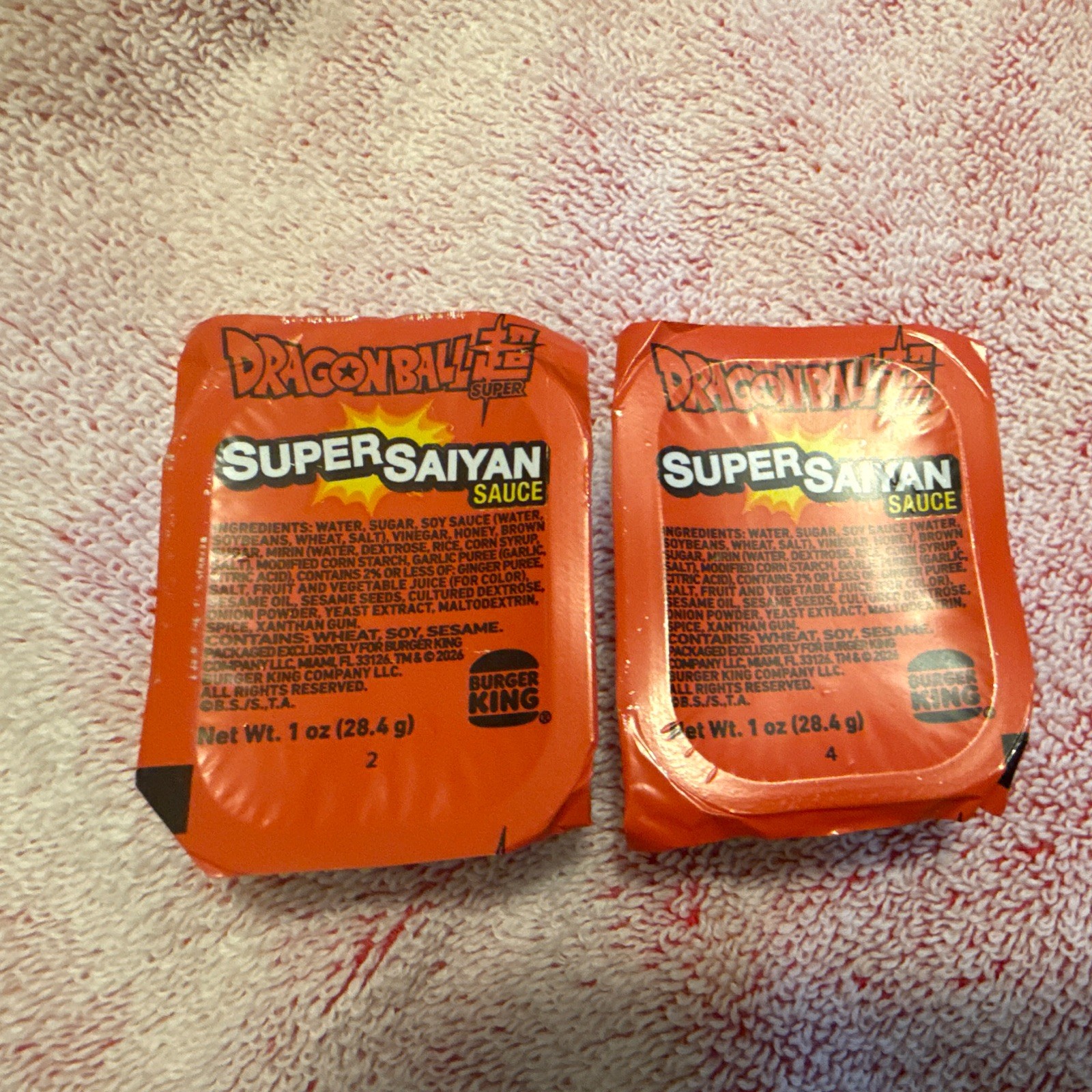 Burger King Dragon Ball Super Saiyan Sauce Packets Lot of 2 Orange Black Yellow