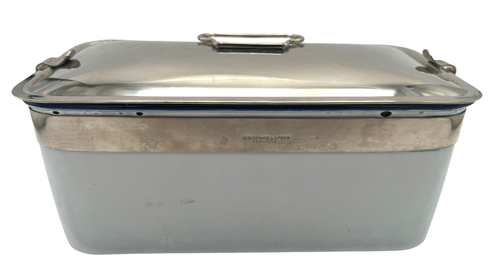Rare 1920s Abercrombie & Fitch Enamelware Stainless Steel Picnic Container/Tin Rare 1920s Abercrombie & Fitch Enamelware Stainless Steel Picnic Container/Tin