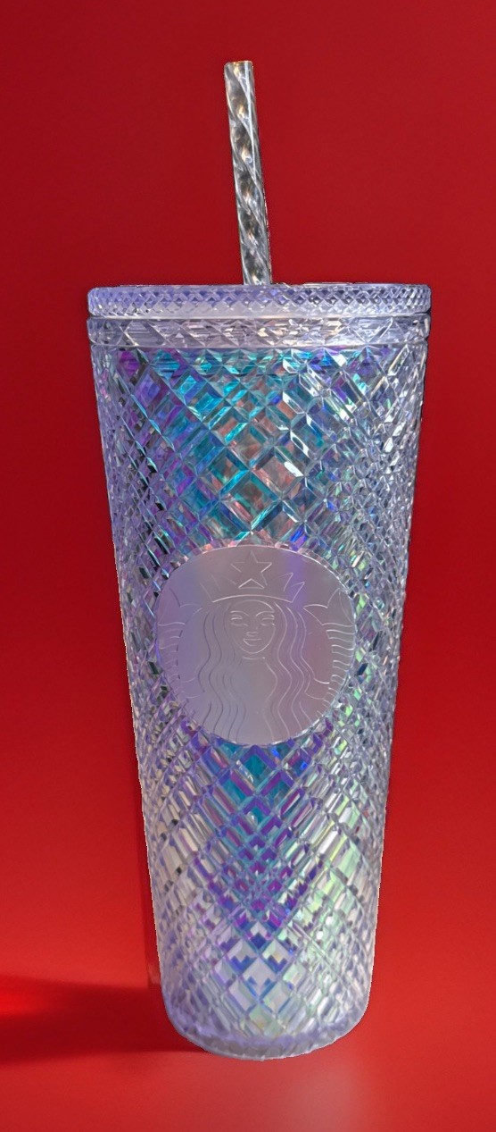 Starbucks Jeweled Bling 2022 Holiday Cold Iridescent Tumbler 24oz White Venti