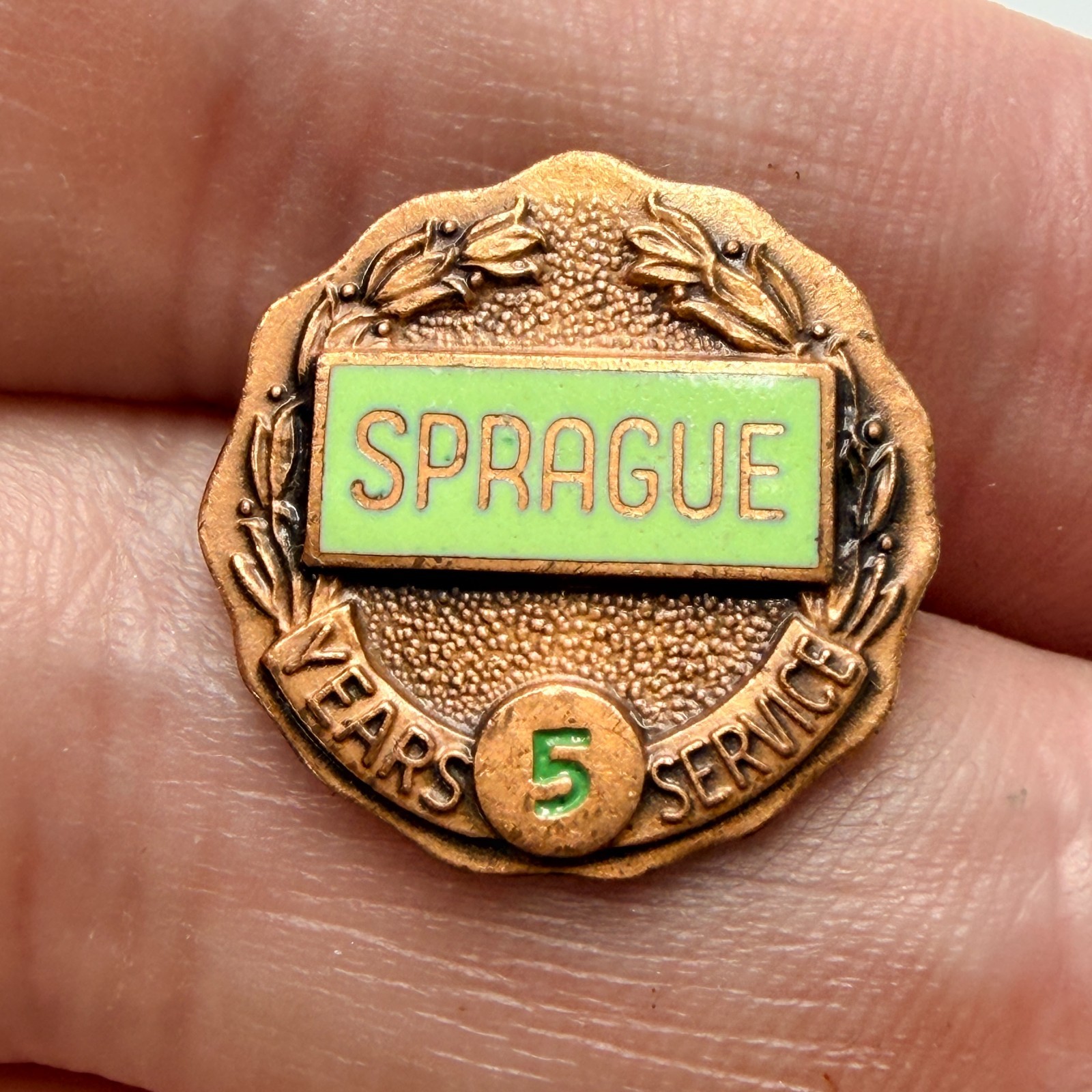 Sprague 5 Years Service Employee Lapel Pin Enamel Electric Company Award Vintage