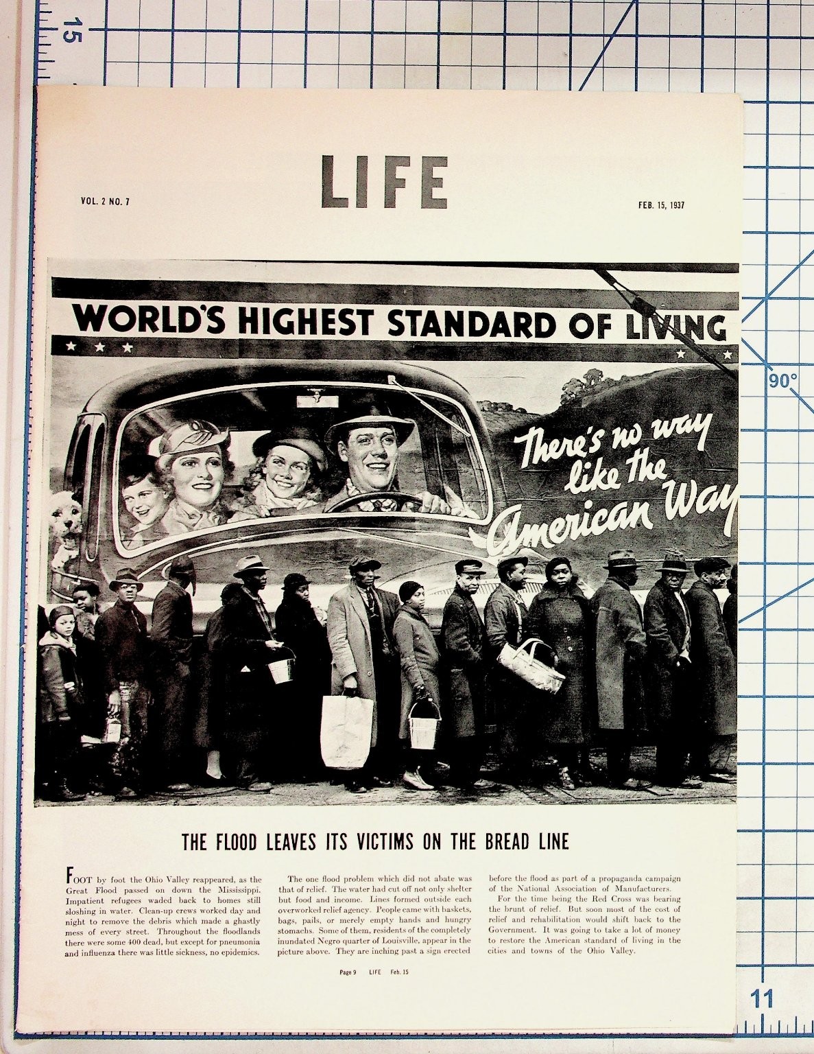 1937 LIFE Magazine Page Ohio River Flood Breadline Louisville Tennessee Chain