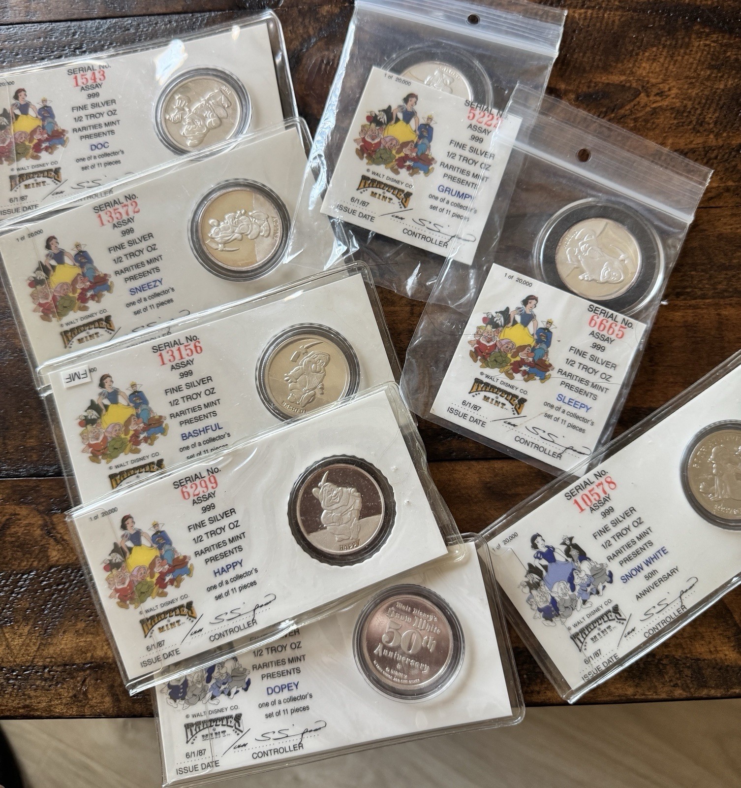 Rare 1987 Disney Snow White And The Seven Dwarfs Fine Silver.999 1/2 Troy Oz Set