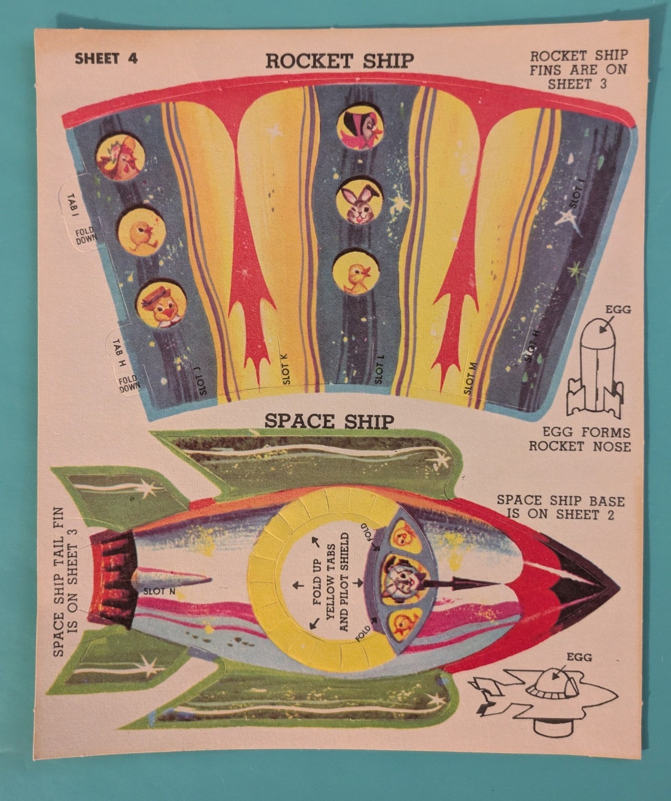 Vintage Paas Easter Egg Holders Ephemera NOS Kitschy 1960\'s Space Rocket Ship 13