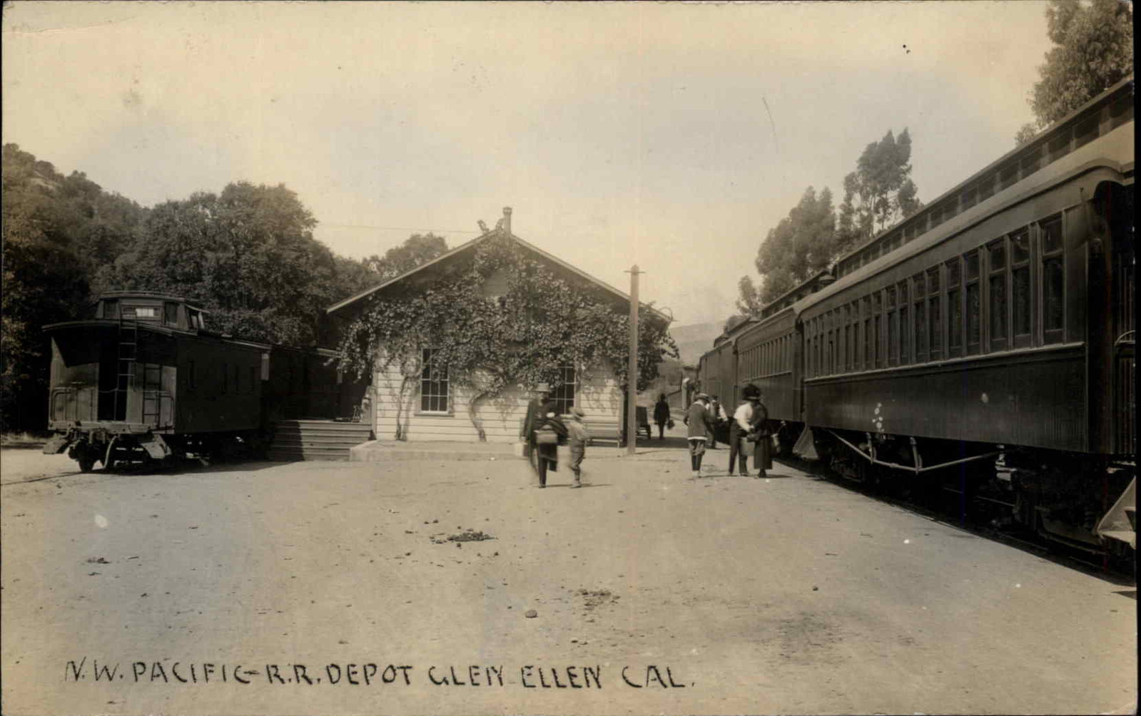 Glen Ellen California CA RR Train Station Depot VERY RARE c1916 RPPC Postcard Glen Ellen California CA RR Train Station Depot VERY RARE c1916 RPPC Postcard