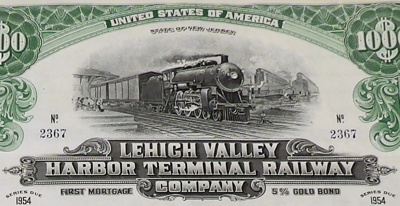 Lehigh Valley Harbor Terminal Railway Co. 1st Mortgage 5% Gold bond issued 1924