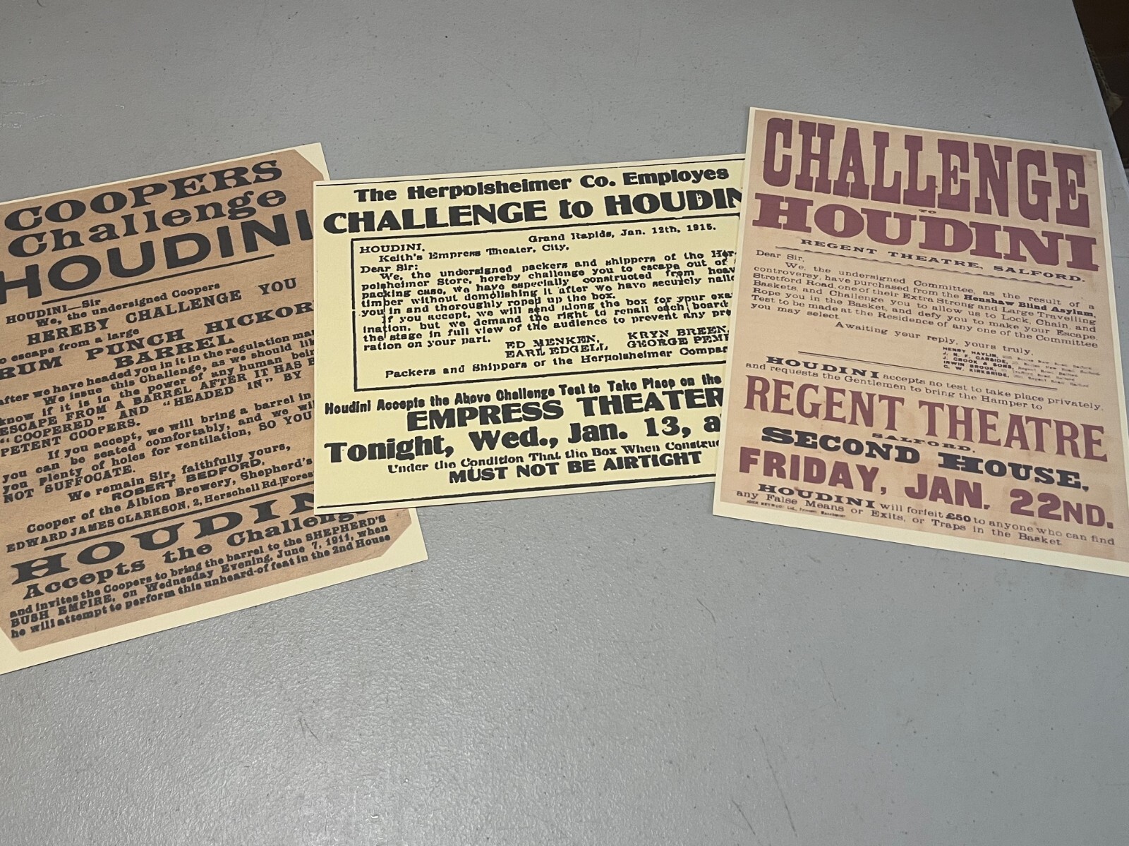 Harry Houdini Reprint Challenges set #1, You get ALL 3, Rare & Collectible