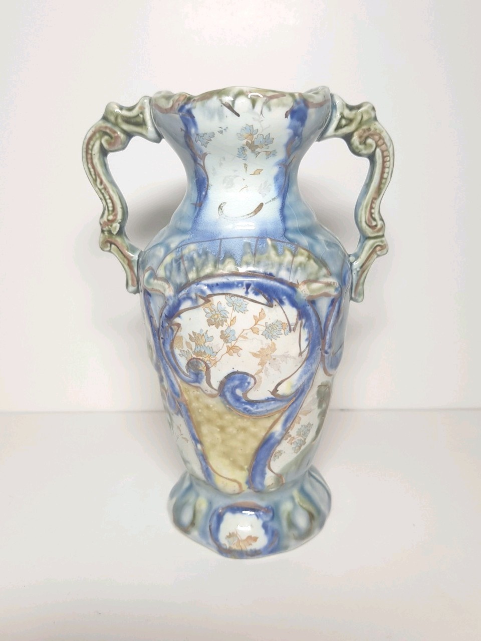 Antique Alhambrian Majolica Two-Handled Vase. England Late Victorian 1880 - 1910 Antique Alhambrian Majolica Two-Handled Vase. England Late Victorian 1880 - 1910