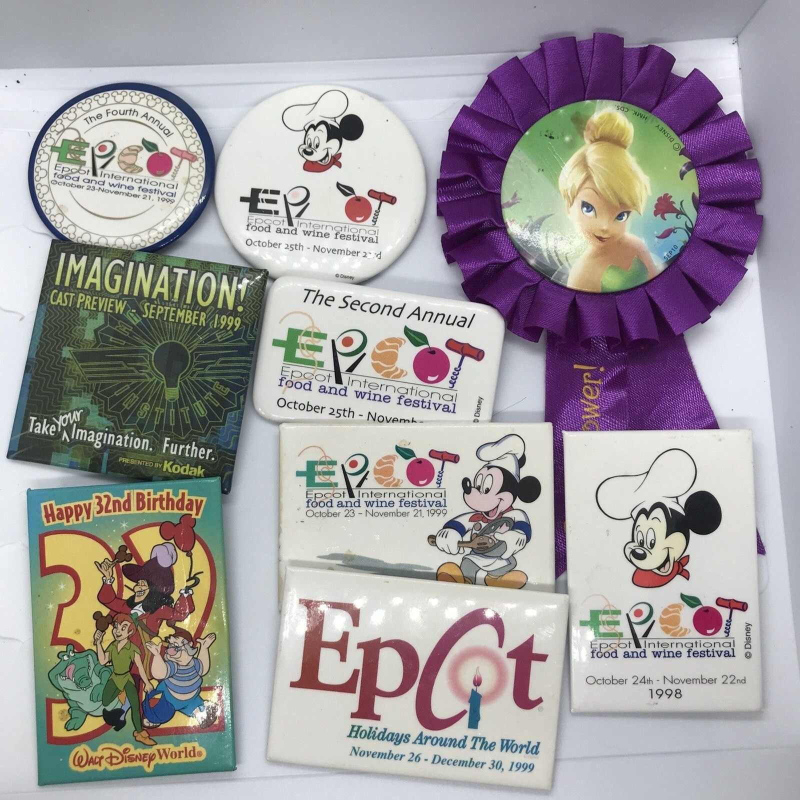 Vtg Lot 9 Disney Buttons Disney land World Cast Member Movie Birthday Pin Back