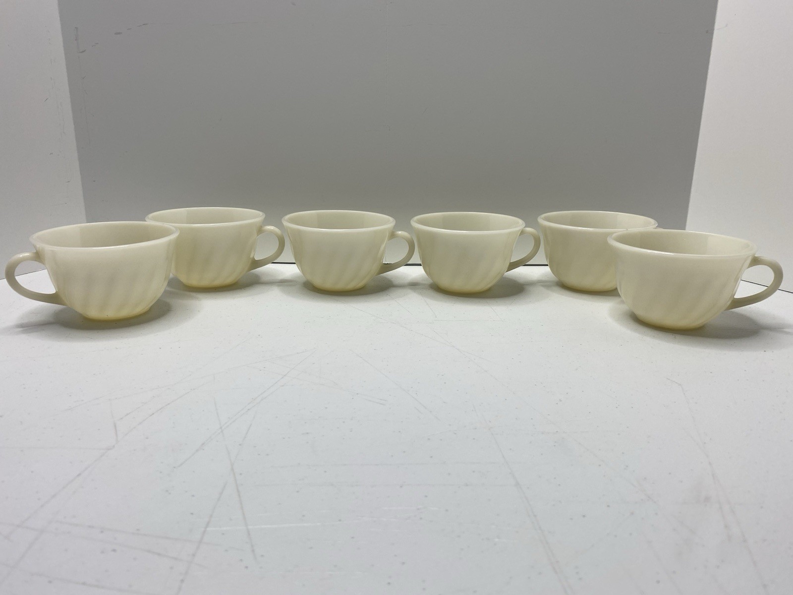 VTG 1950's Fire King Swirl White/Ivory Set (2) Tea/Coffee Cups Opalescent VTG 1950's Fire King Swirl White/Ivory Set (2) Tea/Coffee Cups Opalescent