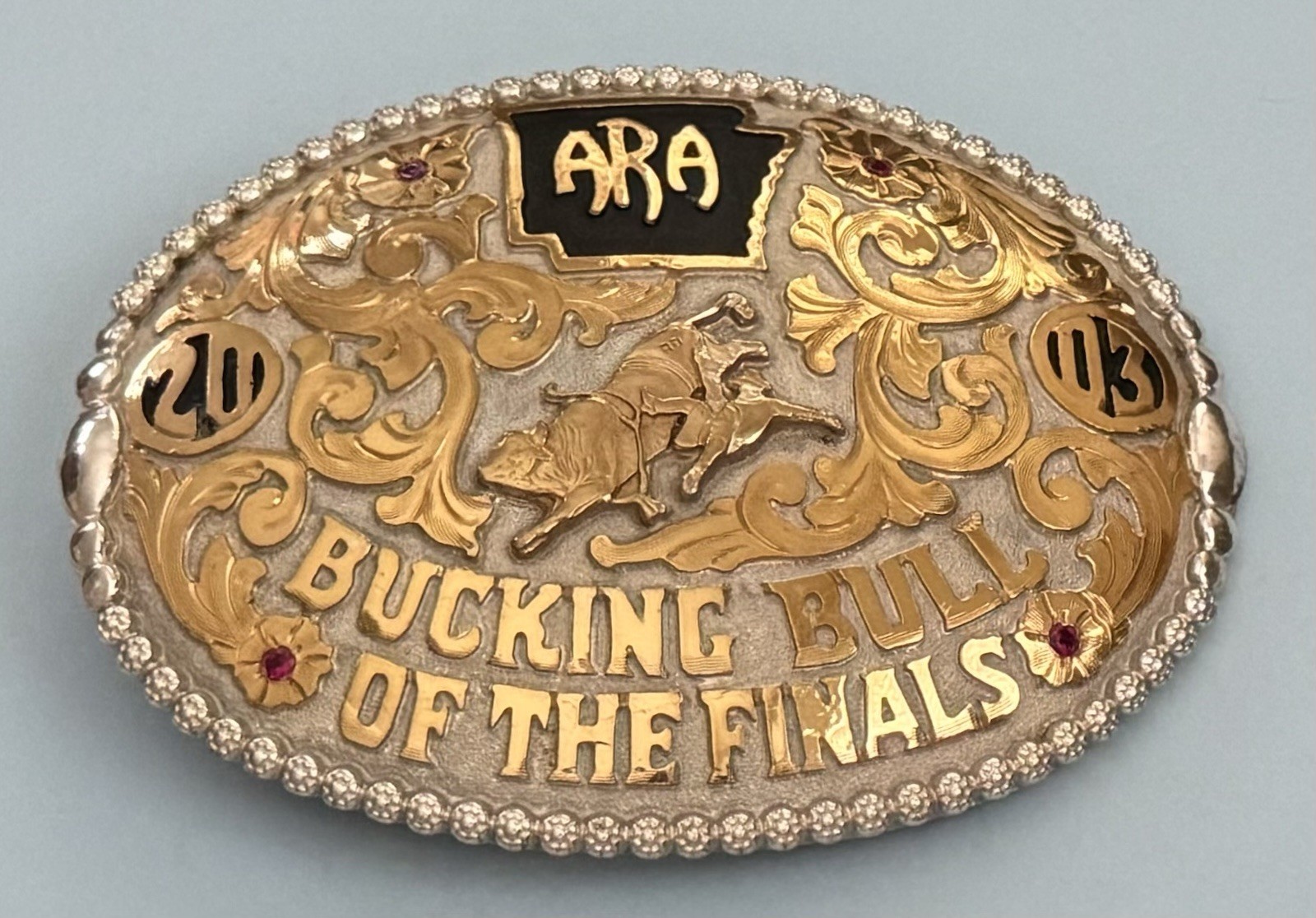 VTG 2003 ARA Arkansas Rodeo Champion Bull Red Bluff Sterling Trophy Belt Buckle