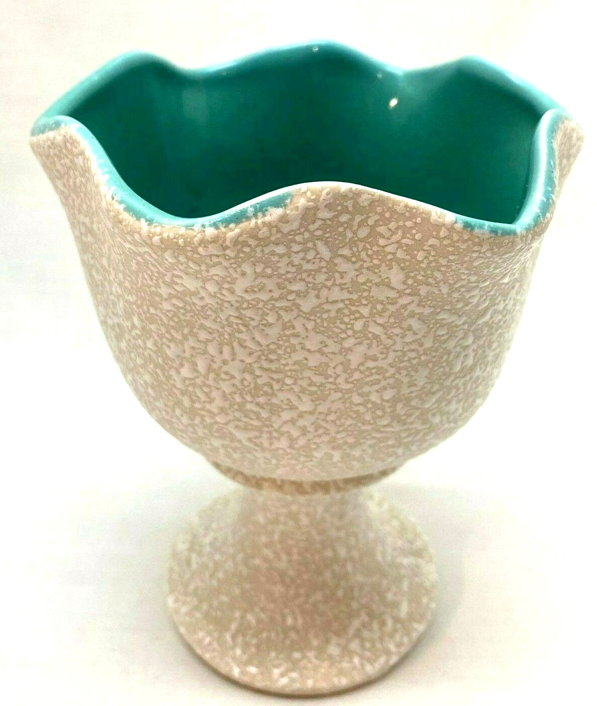CC Originals MCM Pottery White Speckled Teal Interior Pedestal Planter