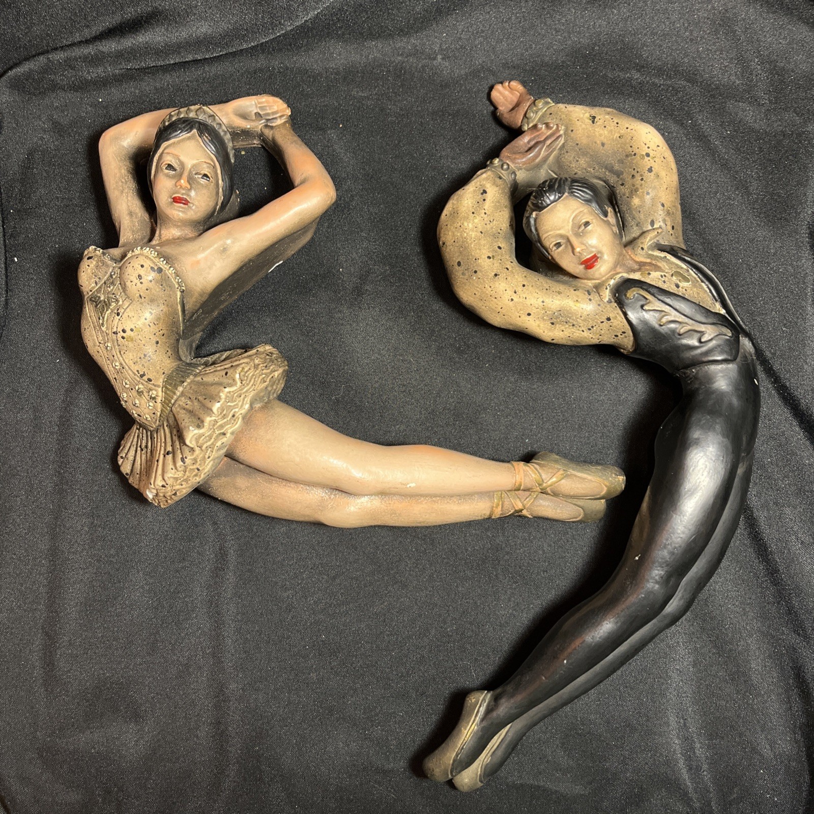Vtg 1954 Chalkware Ballet Dancers Wall Hanging Set/2 Universal Statuary Chicago 