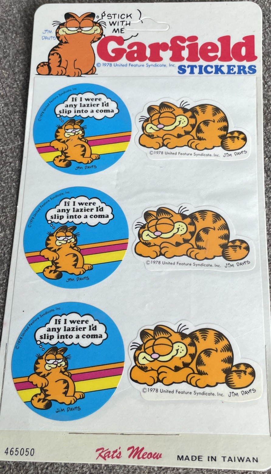 Vintage 1978 Jim Davis pack of 6 Lazy Kay’s Meow stickers