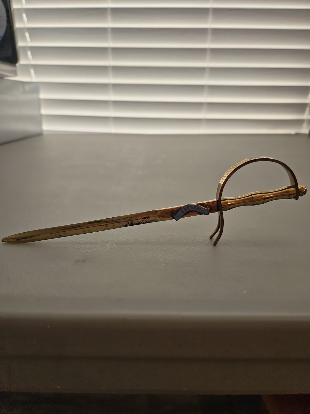 Vintage Gold Tone Ireland Sword Letter Opener 7.5 Mini Cavalier Sabre Sword