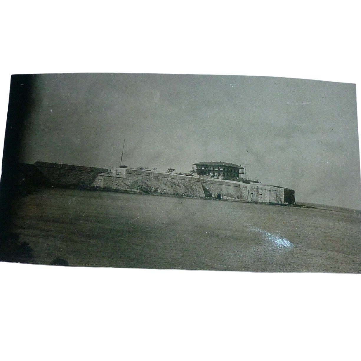 Vintage 1930s Snapshot Photo Historic Coastal Stone Fort Masonry Fortification