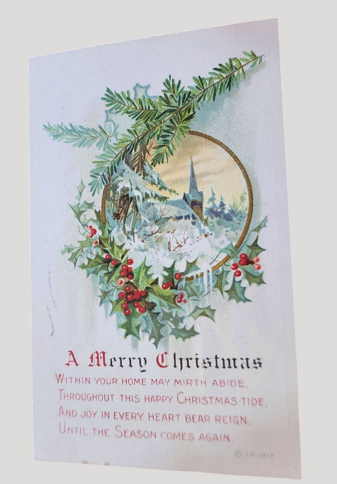 A Merry Christmas 1918 Antique Postcard With Stamps & Handwritten Message A Merry Christmas 1918 Antique Postcard With Stamps & Handwritten Message