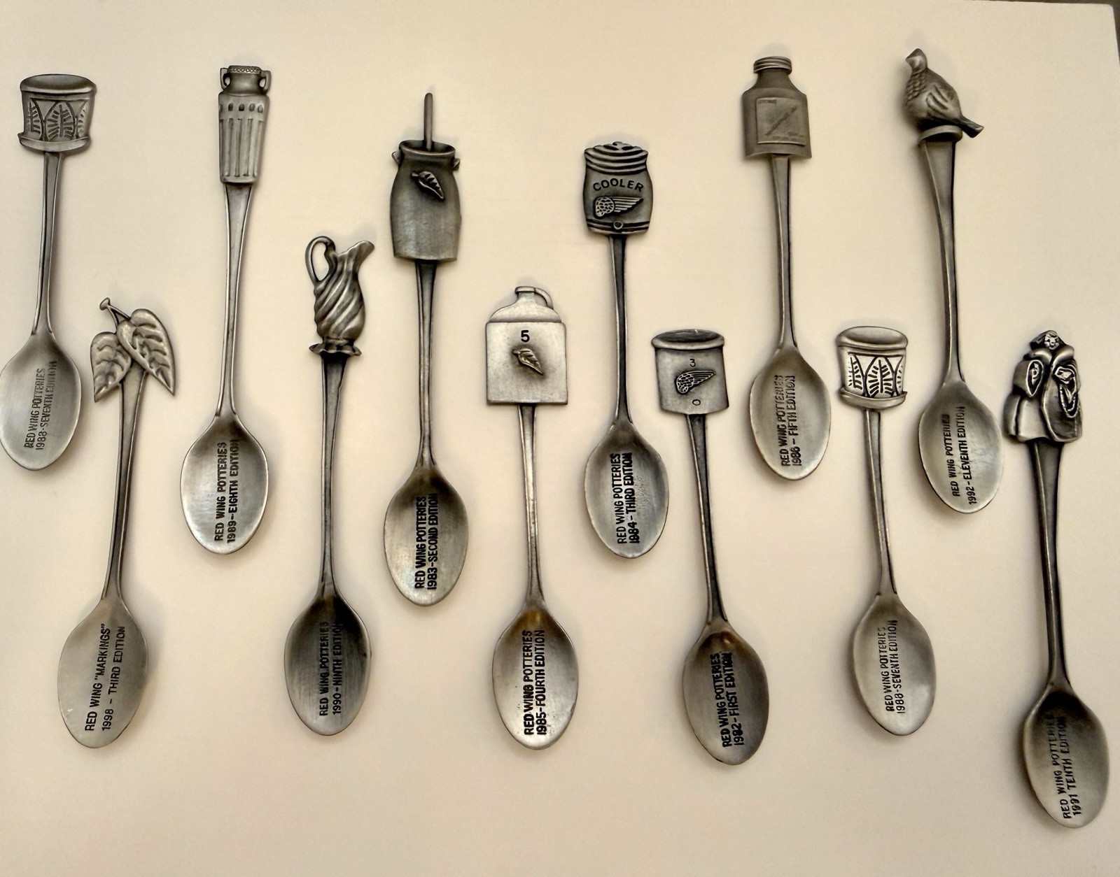 Vintage 1983-1998 Red Wing Pottery Souvenir Pewter Spoon Collection-12 Spoons