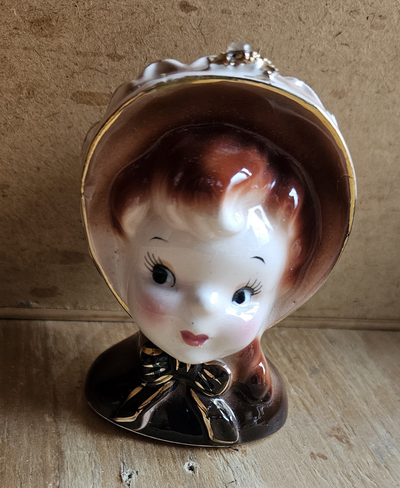 Enesco Vintage Brown Small Head Vase Japan