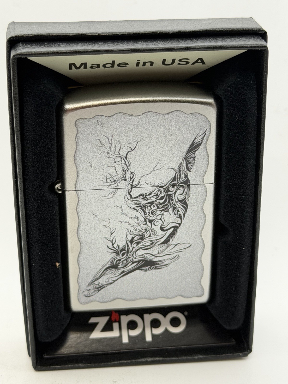 2023 Fancy Whale Design Chrome Zippo Lighter New 48872