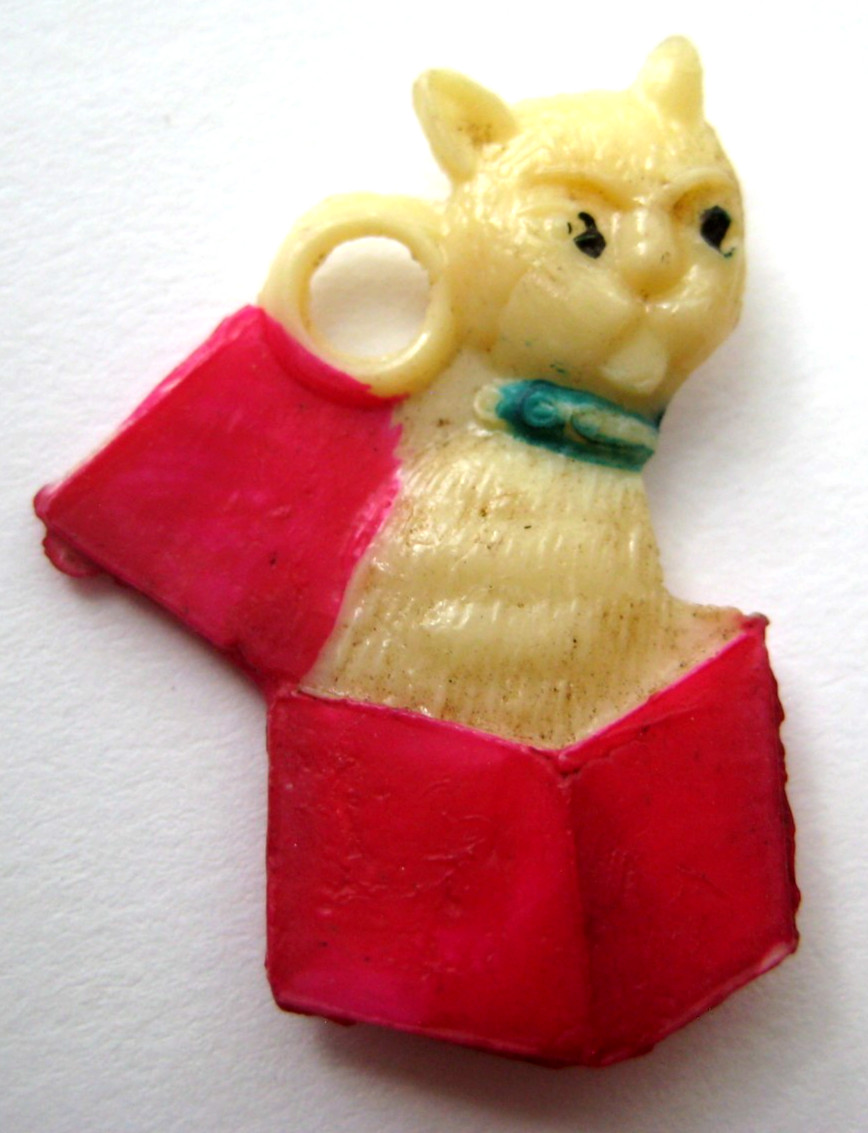 40\'s VINTAGE Celluloid Jack in the Box CAT Cracker Jack Toy Prize Charm