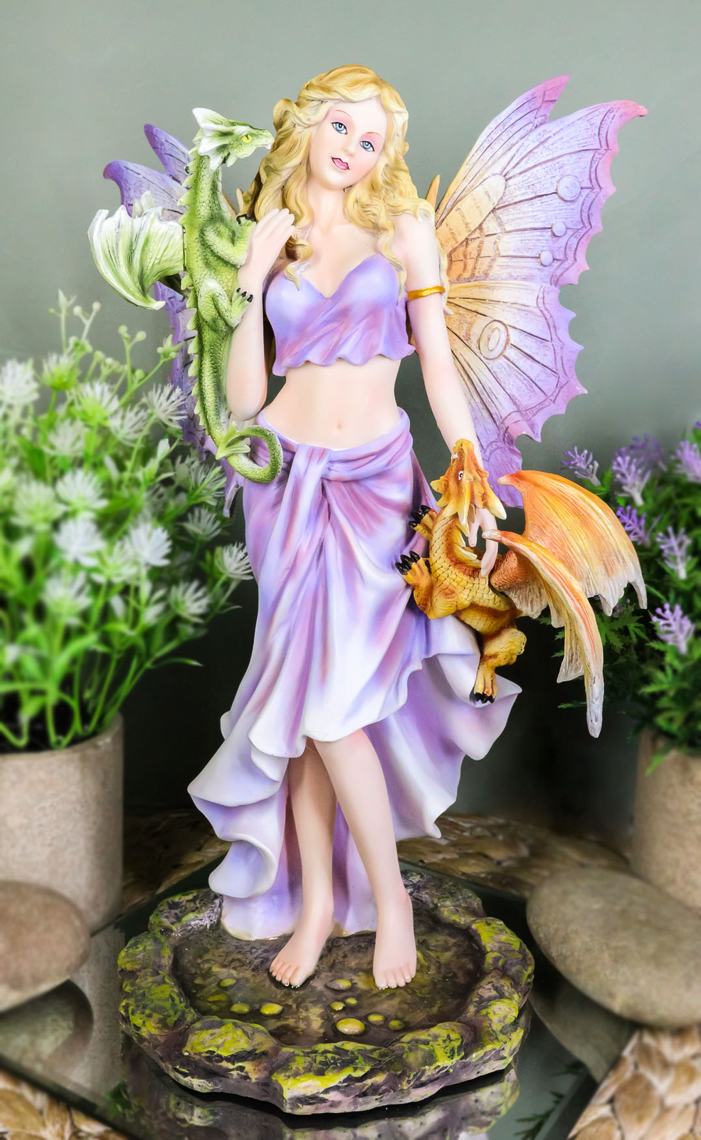 Khaleesi Mother of Dragons Purple Fairy with Green and Red Dragonlings Figurine Khaleesi Mother of Dragons Purple Fairy with Green and Red Dragonlings Figurine