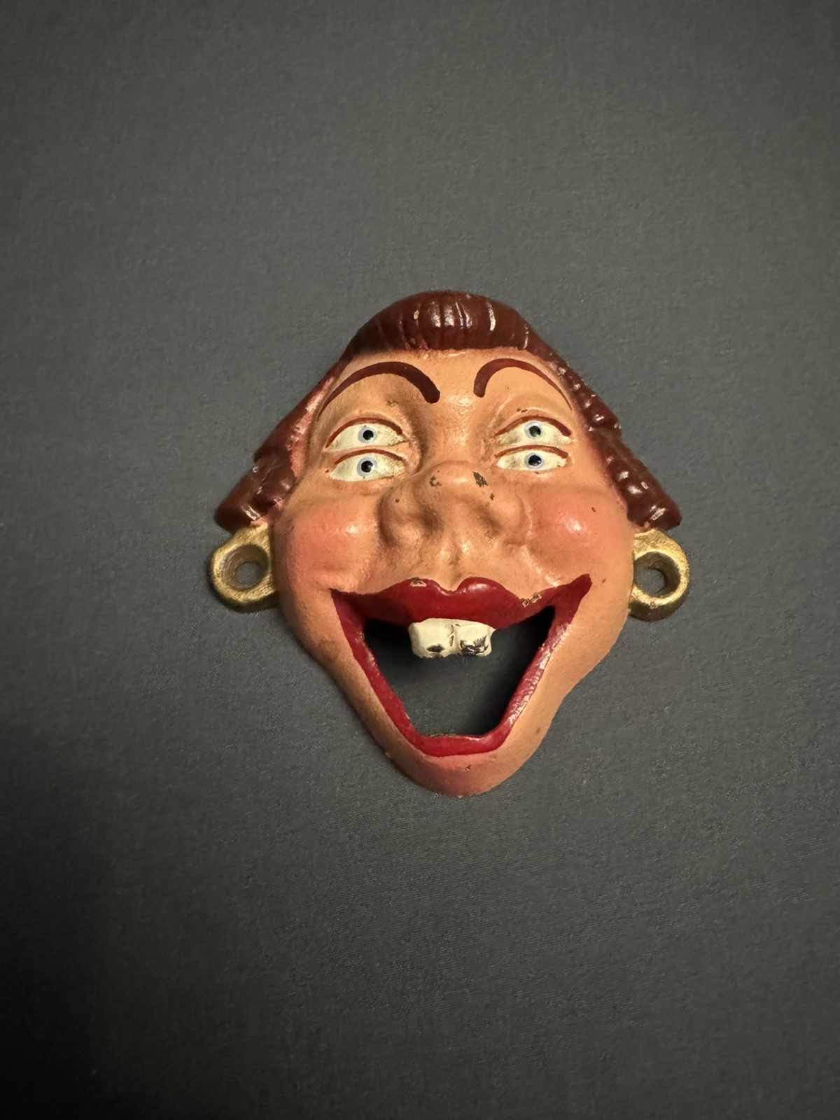 Vtg WILTON Cast Iron 4 Eyed Red Hair Woman Buck Teeth Bottle Opener Wall Mount 
