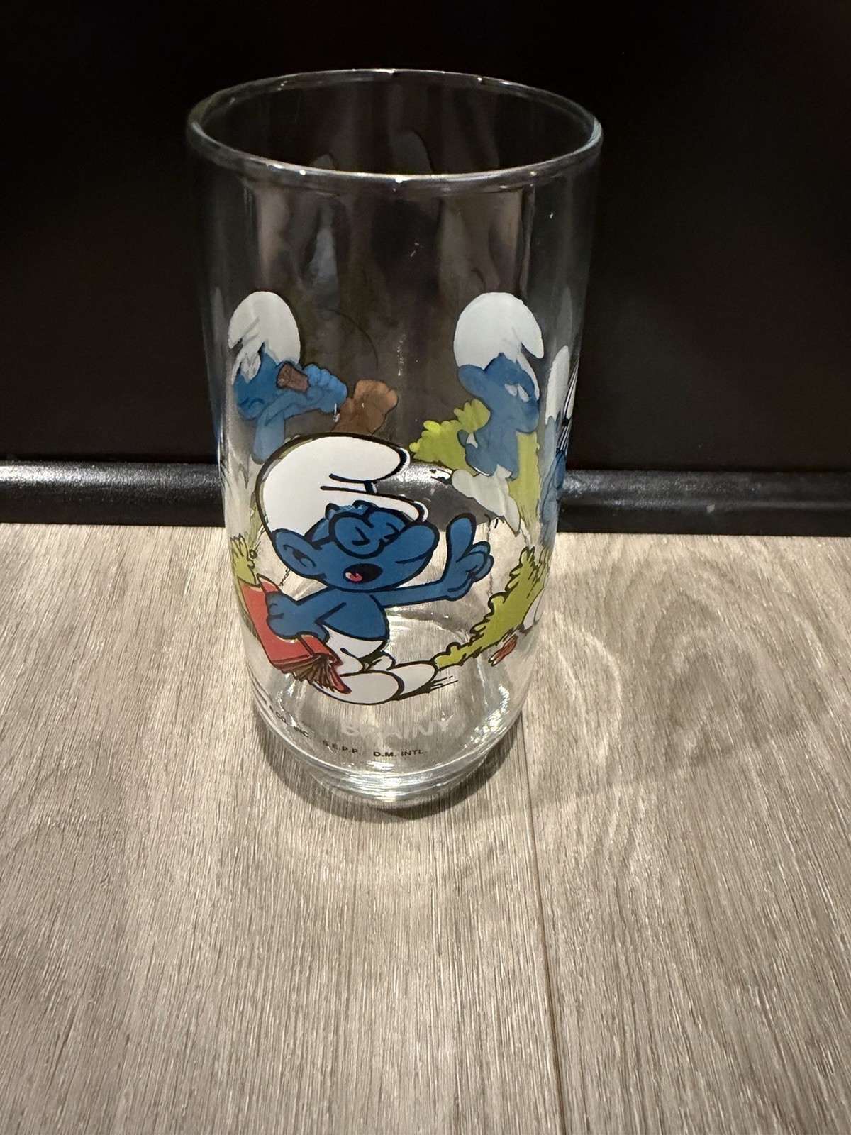 The Smurfs Brainy Smurf Drinking Glass Cup 12oz Tumbler Vtg 1982 Peyo Cartoons