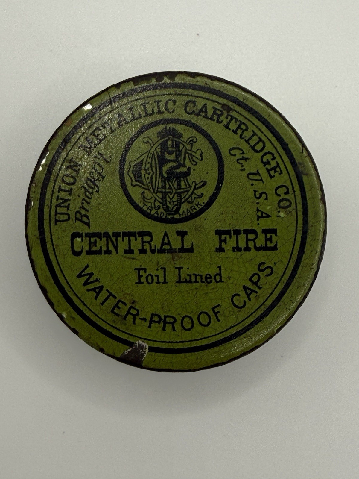 Antique 1887 Waterbury Brass Co Green Label Empty Advertising Tin 1.5”