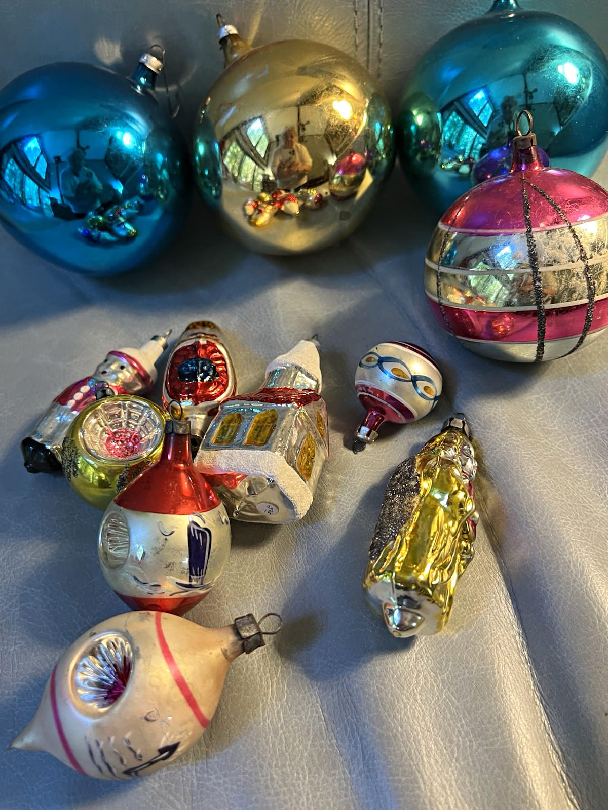 Vintage Glass Christmas Ornaments Lot Assorted Shapes Figural Shiny Brite Megas