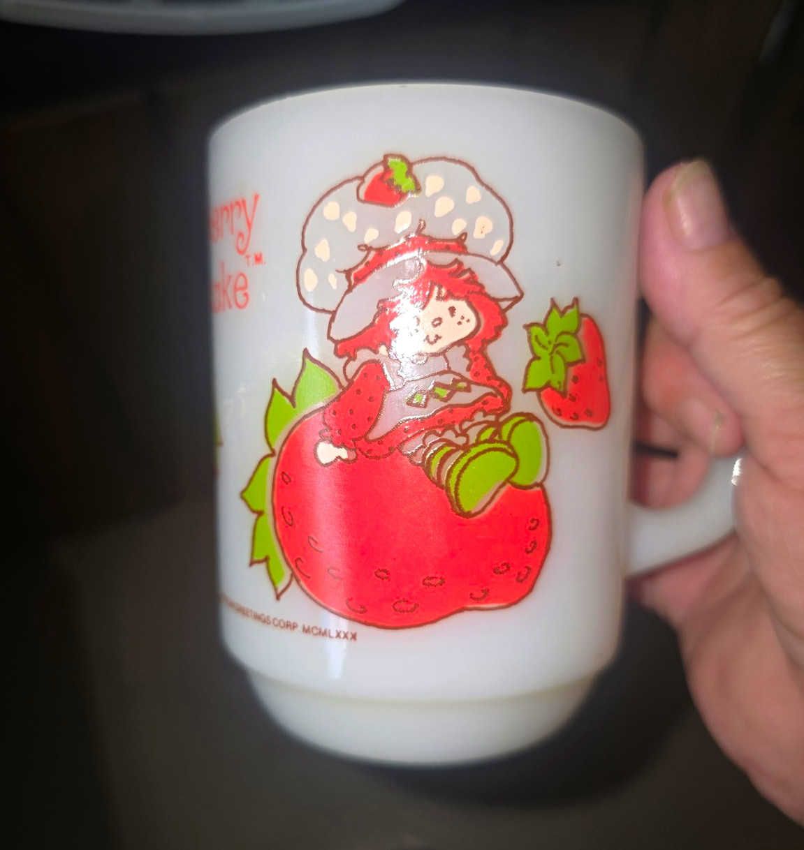 Vtg 1980 Strawberry Shortcake Milk Glass Mug by GlasbakeMint Collector Condition