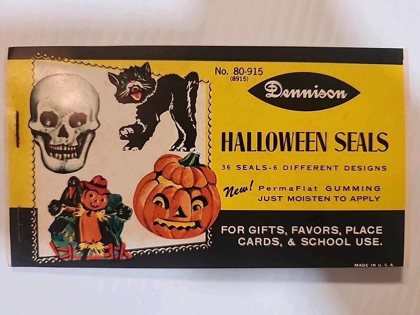 Vintage Dennison Halloween Seals 6 Designs 36 Seals Skull Cat Pumpkin🎃 Last 2