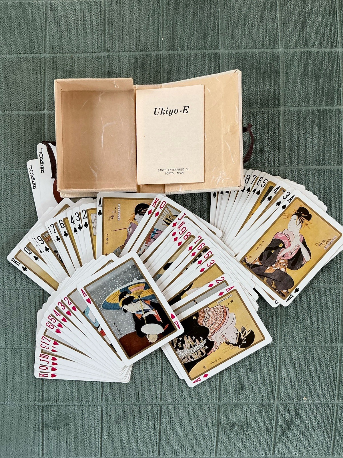 VINTAGE UKIYO-E PLAYING CARDS SANYO JAPAN RARE JAPANESE FOLK ART DECK CLOTH BOX