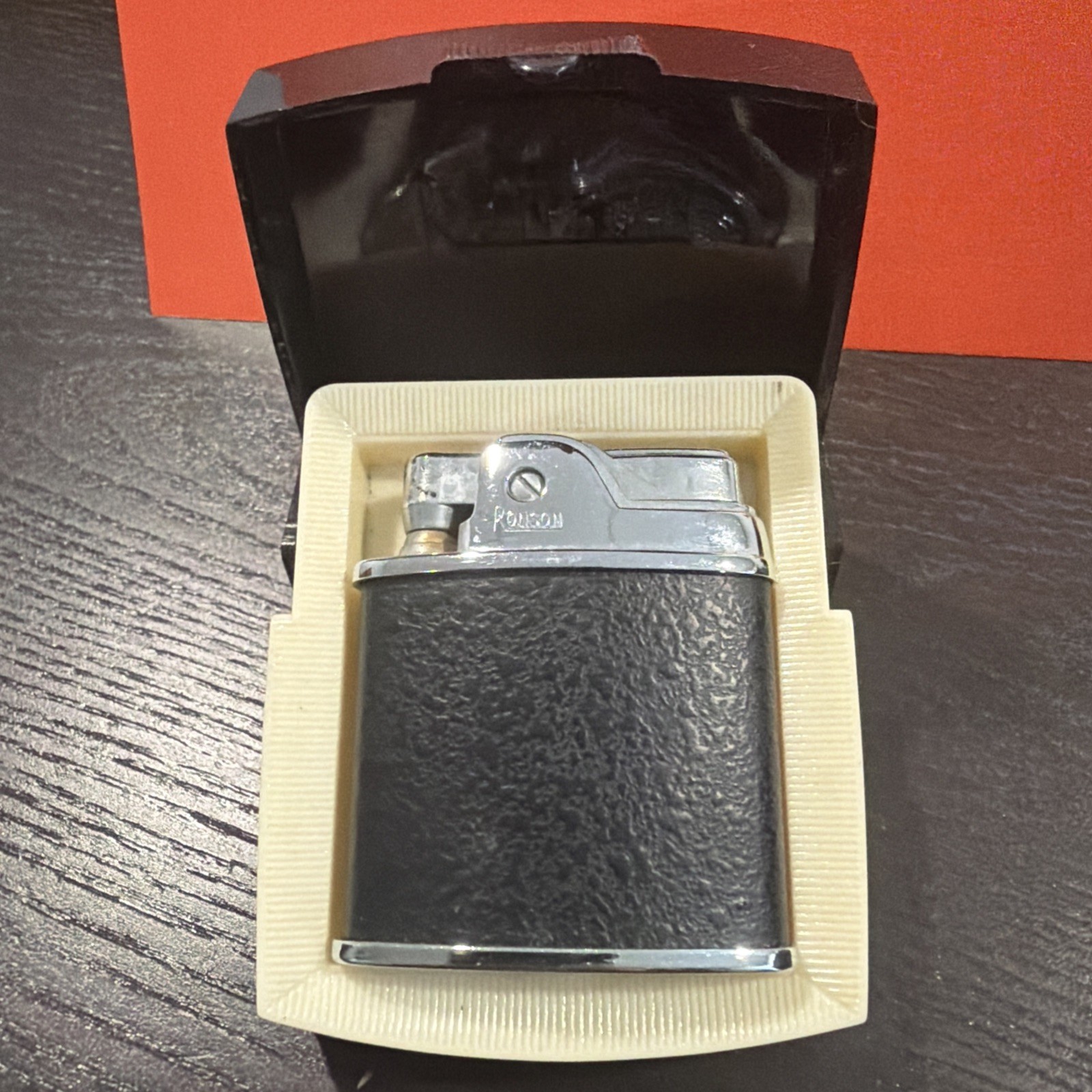 Vintage 1950's Ronson SPORT Pocket Lighter Black Leather Wrap