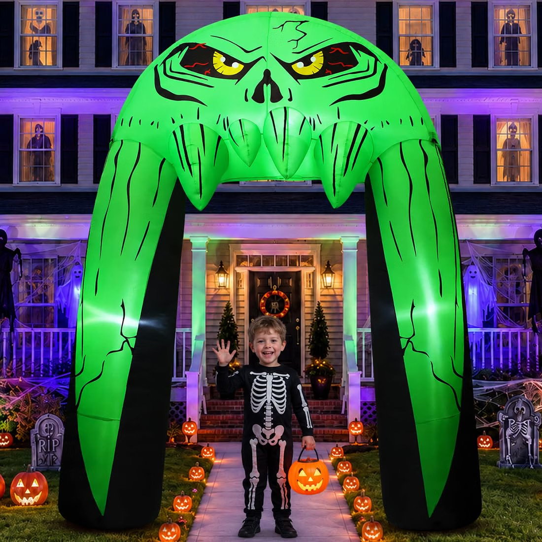 10 FT Halloween Monster Mouth Arch Inflatable LED Outdoor Yard Decoration Blow
