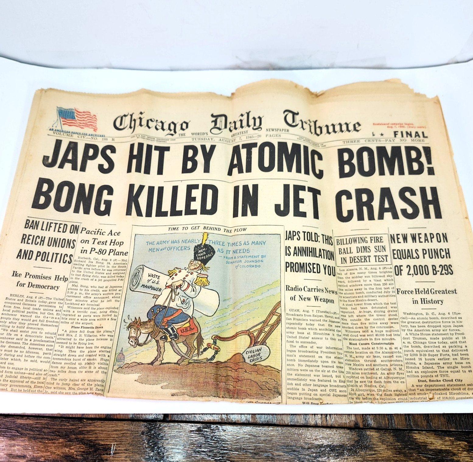 Chicago Daily Tribune - August 7 1945: Atomic Bomb WWII Historic Newspaper