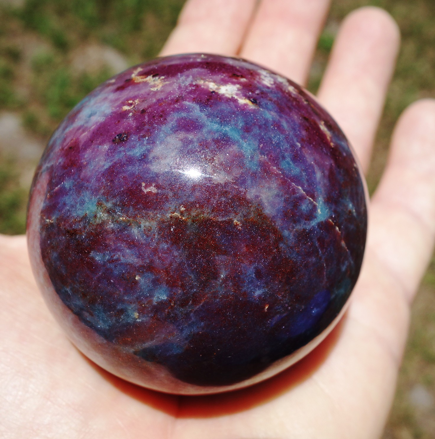 Fantastic Deep Red RUBY & BLUE KYANITE Gem Stone Crystal Sphere Ball For Sale