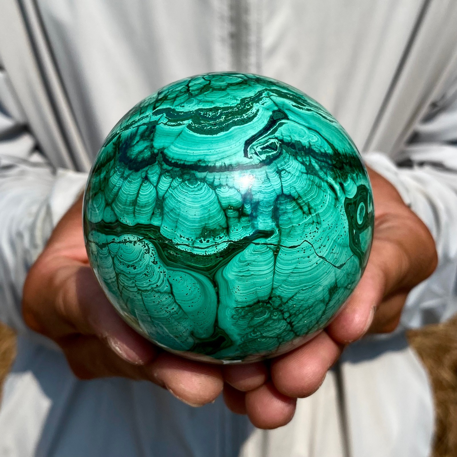 1.55LB Rare Natural Malachite quartz hand Carved sphere Crystal Healing