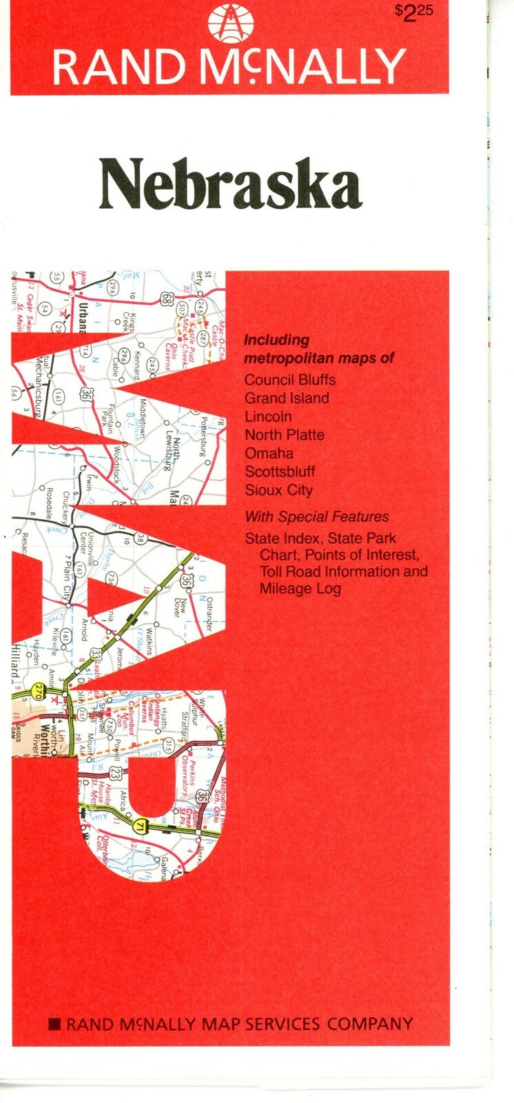 Vintage Rand McNally NEBRASKA Road Map excellent condition 1980\'s