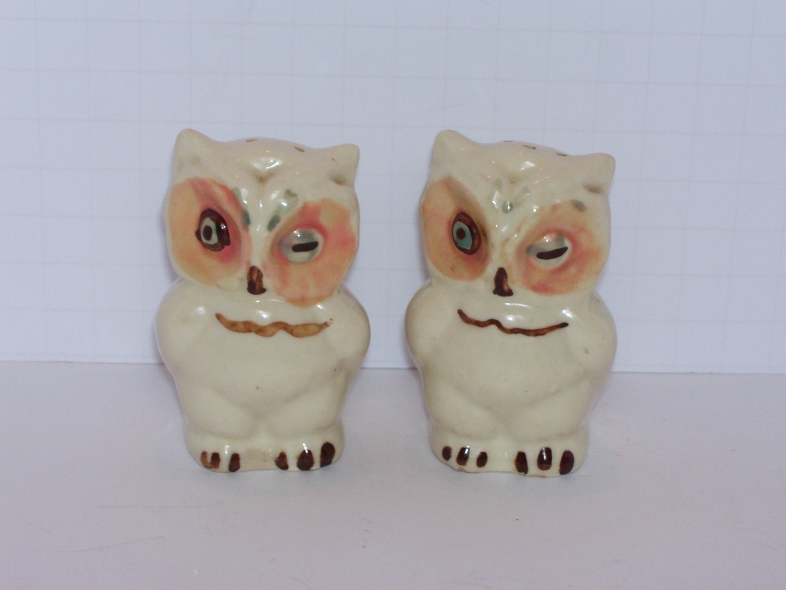 Vintage Shawnee Pottery Winking Owl Salt Pepper Shakers 