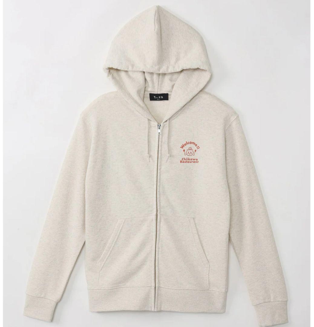 Chiikawa Hoodie size M Chiikawa Restaurant Long Sleeve Zipper Cotton Cream size