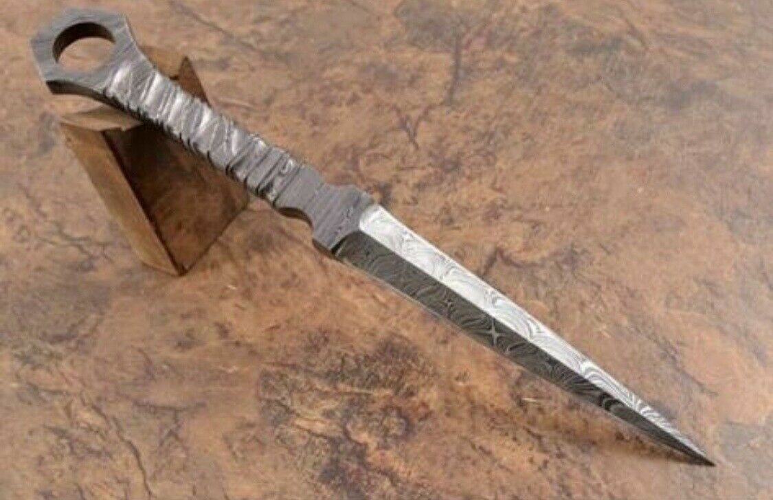 10” Custom HAND CRAFTED DAMASCUS STEEL Skinning Dagger Double Edge Boot Knife