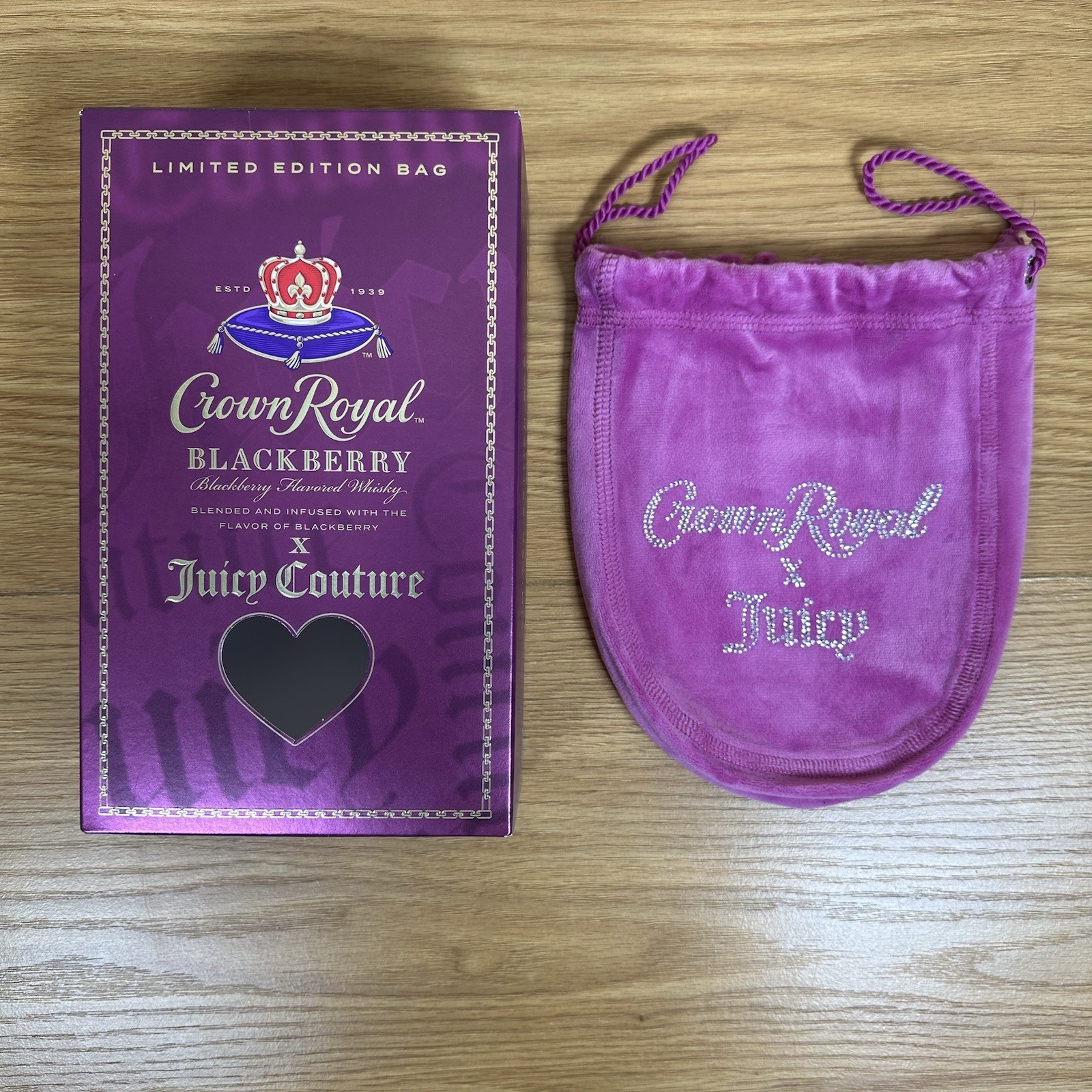 Juicy Couture x Crown Royal Collectors Box and Bedazzled Bag Pink