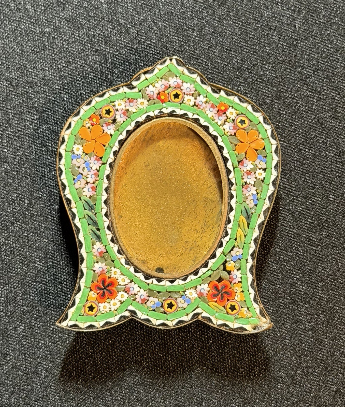 Antique Victorian Edwardian Micro-Mosaic Glass Flowers Miniature Picture Frame Antique Victorian Edwardian Micro-Mosaic Glass Flowers Miniature Picture Frame