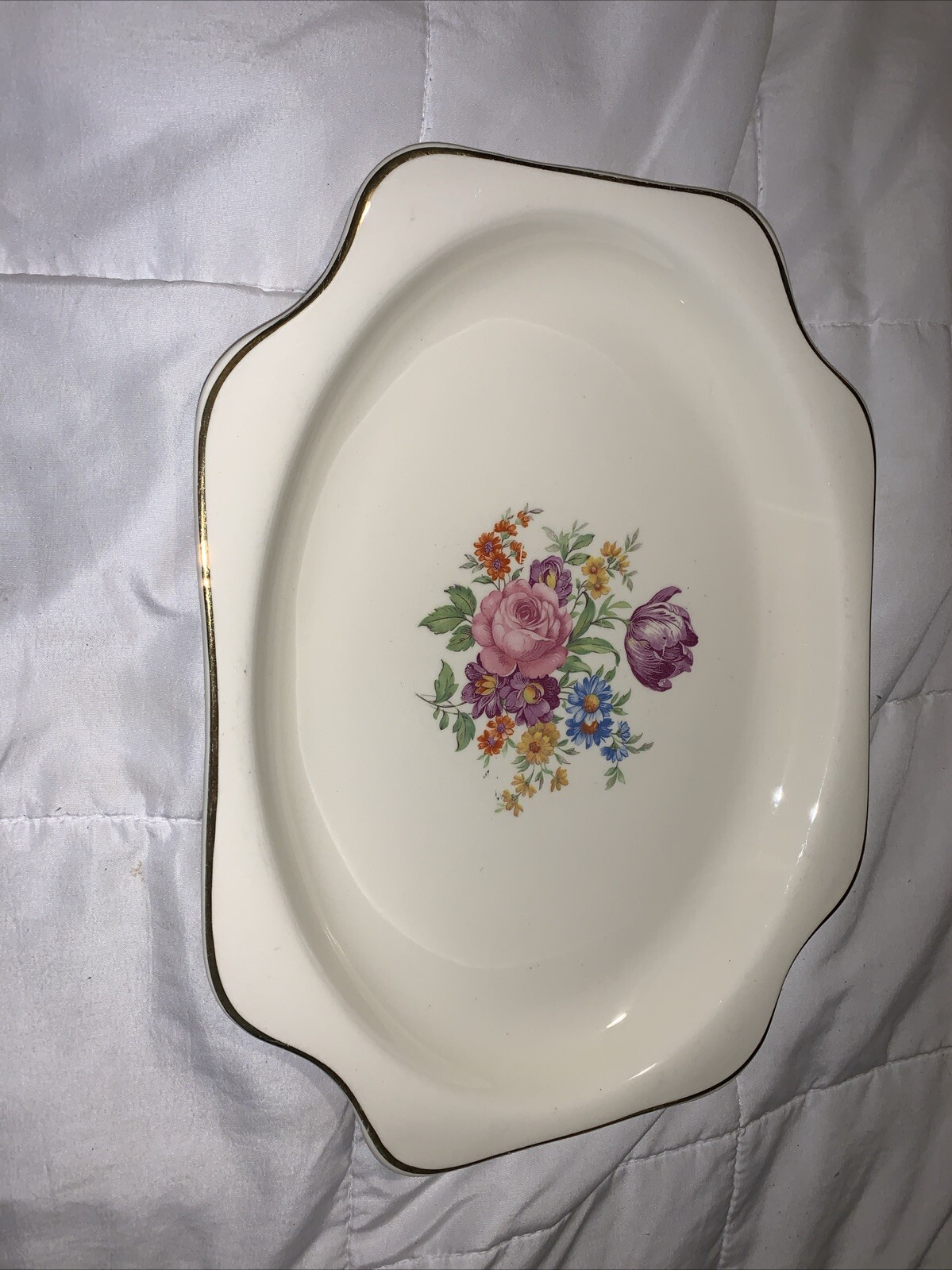 Pantry Bak-In Ware by Crooksville 240 Gold Trim Vintage Platter with Flowers
