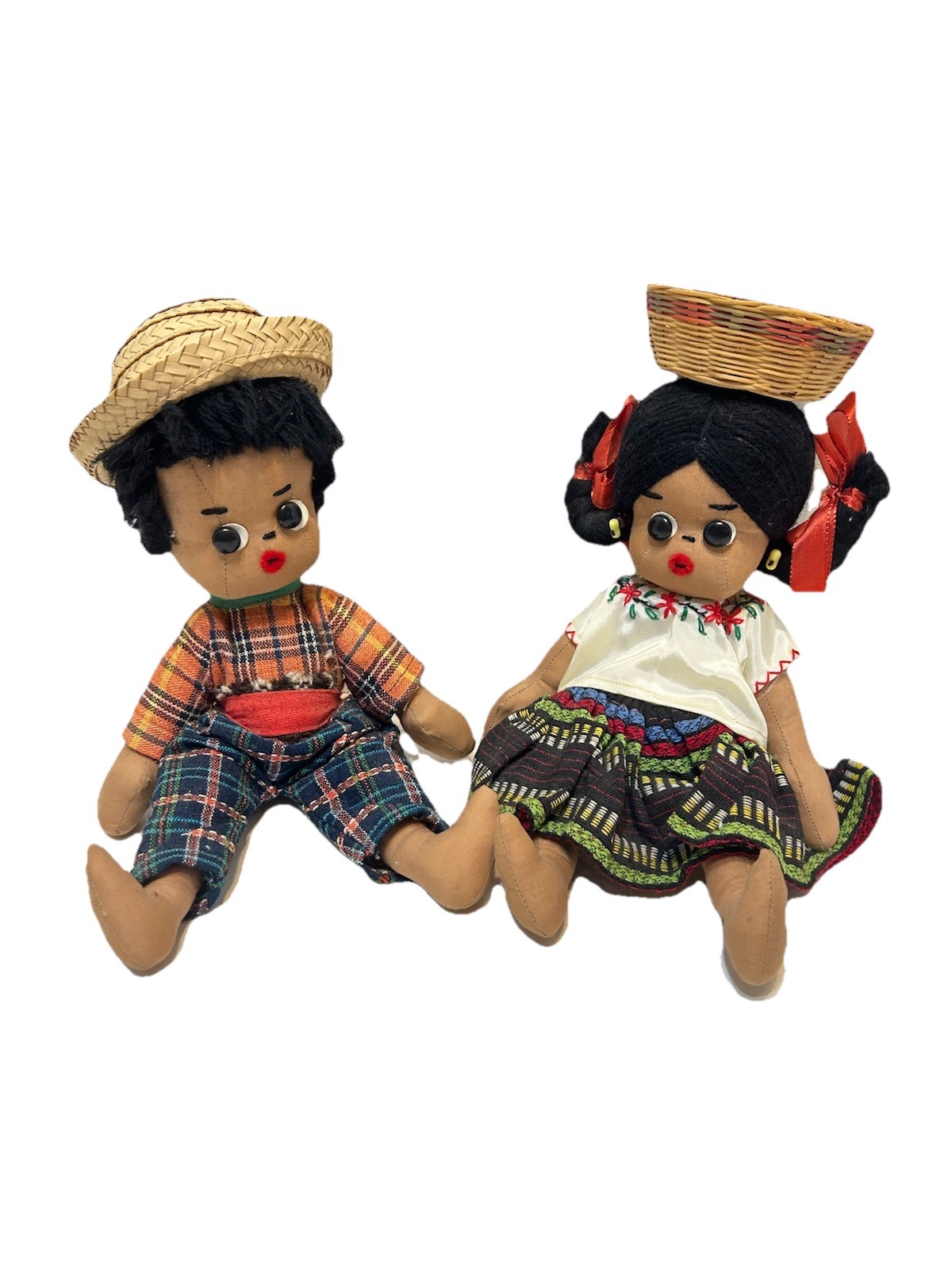 Vintage 1963 Handcrafted Costa Rica Plush Dolls Boy Girl 11\