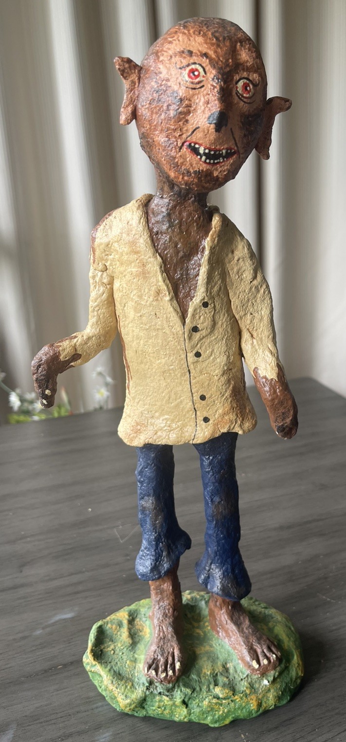 Monnie Wilson Halloween Wolf Man Papier-mâché 14” Signed Monnie Wilson Halloween Wolf Man Papier-mâché 14” Signed